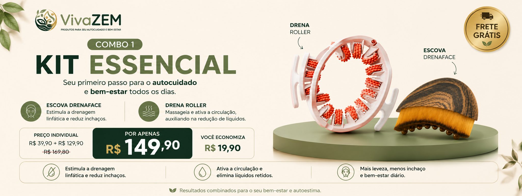 Kit Essencial — DrenaFace + Drena Roller por um preço especial