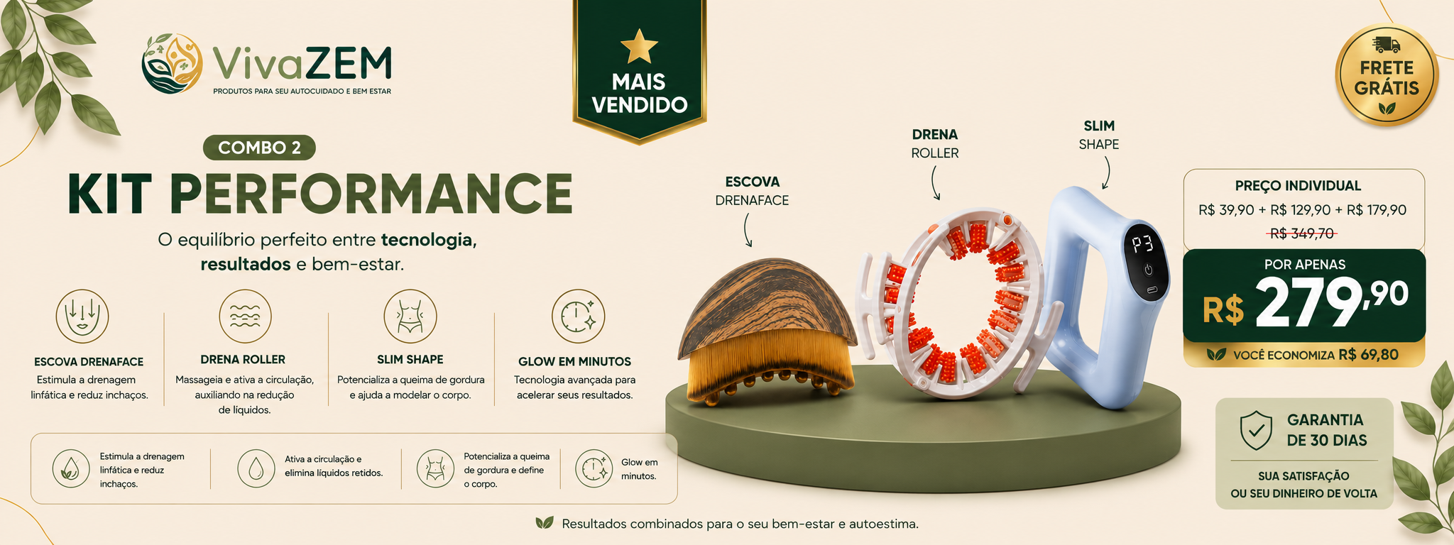 Kit Performance — DrenaFace + Drena Roller + SlimShape por um preço especial